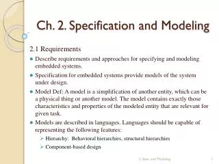 Ch. 2. Specification and Modeling
