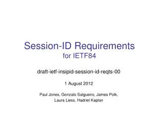 Session-ID Requirements for IETF84
