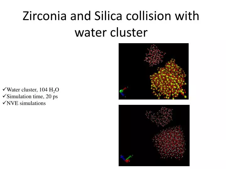 zirconia and silica collision with water cluster