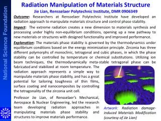 Artwork: Radiation damage-induced Materials Modification (courtesy of Jie Lian)