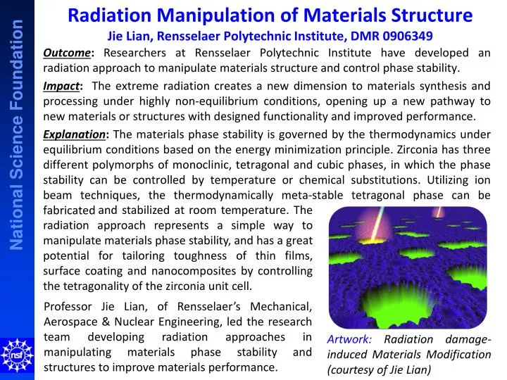 radiation manipulation of materials structure jie lian rensselaer polytechnic institute dmr 0906349