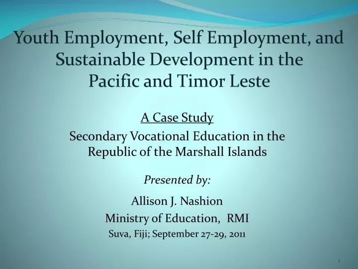 youth employment self employment and sustainable development in the pacific and timor leste
