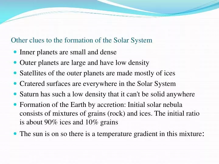 other clues to the formation of the solar system