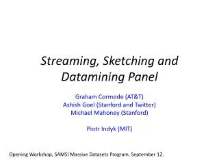 Streaming , Sketching and Datamining Panel