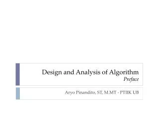 Design and A n alysis of Algorithm Preface
