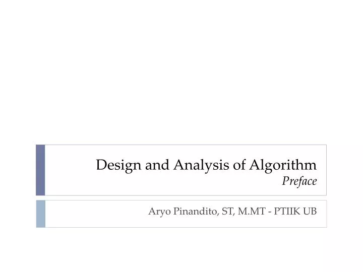 design and a n alysis of algorithm preface