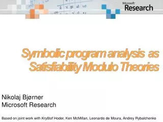 Symbolic program analysis as Satisfiability Modulo Theories