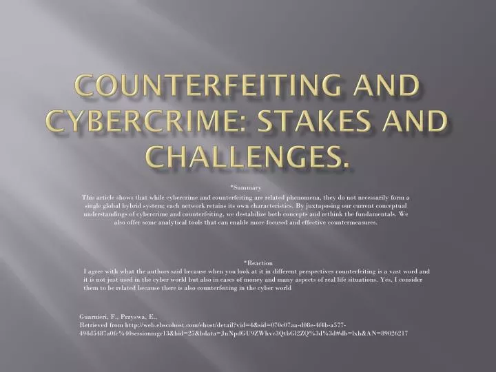 counterfeiting and cybercrime stakes and challenges