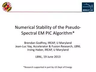 Numerical Stability of the Pseudo-Spectral EM PIC Algorithm*