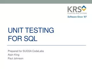 UNIT TESTING for SQL