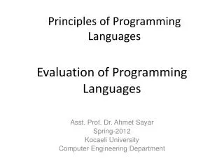 Evaluation of Programming Languages