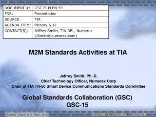 M2M Standards Activities at TIA
