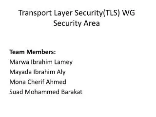 Transport Layer Security(TLS) WG Security Area