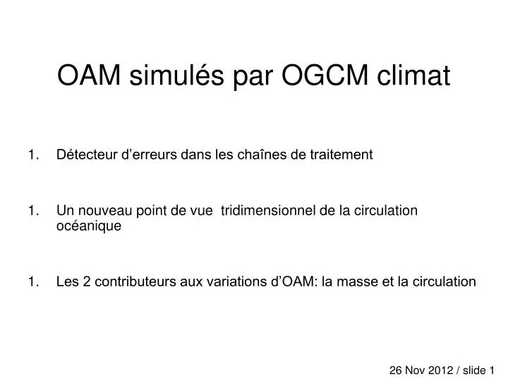 oam simul s par ogcm climat