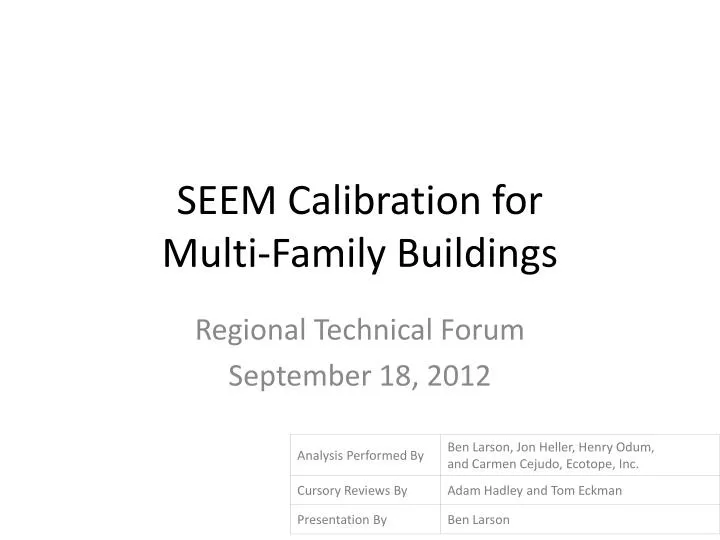 seem calibration for multi family buildings