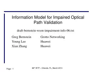 Information Model for Impaired Optical Path Validation