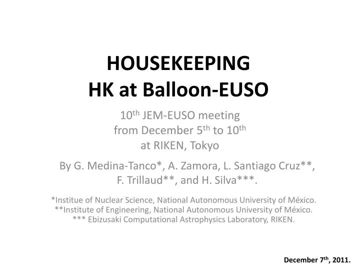 housekeeping hk at balloon euso