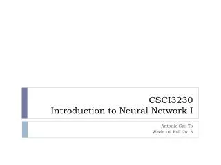 CSCI3230 Introduction to Neural Network I