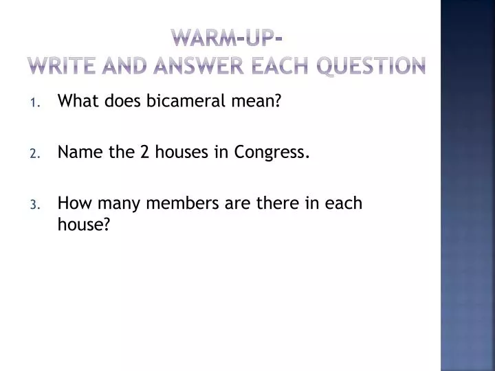 warm up write and answer each question