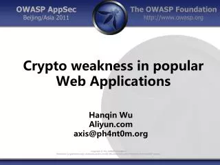 Crypto weakness in popular Web A pplications