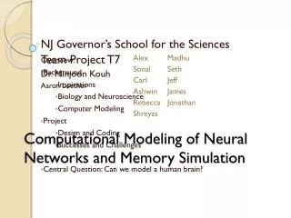 Computational Modeling of Neural Networks and Memory Simulation