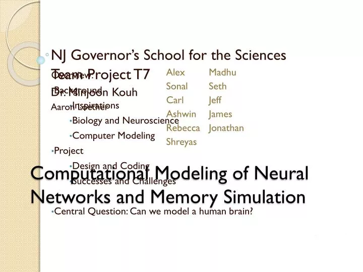 computational modeling of neural networks and memory simulation