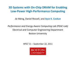 3D Systems with On-Chip DRAM for Enabling Low-Power High-Performance Computing