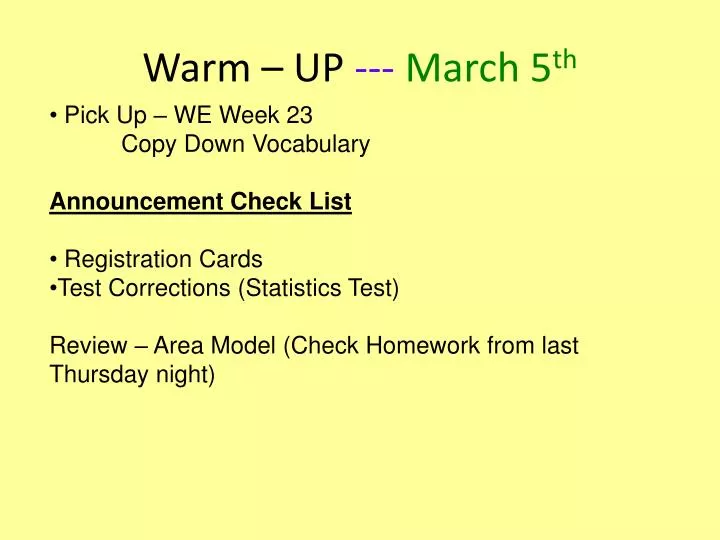 warm up march 5 th