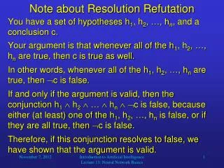 Note about Resolution Refutation