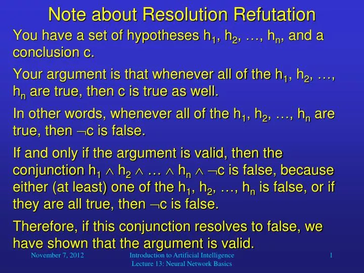 note about resolution refutation