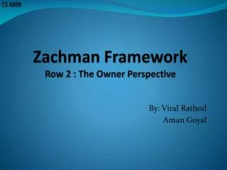 Zachman Framework Row 2 : The Owner Perspective