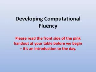 Developing Computational Fluency