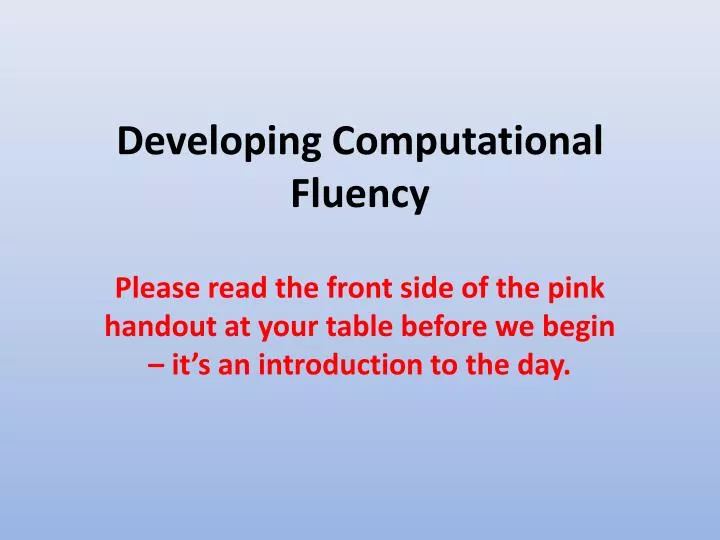 developing computational fluency