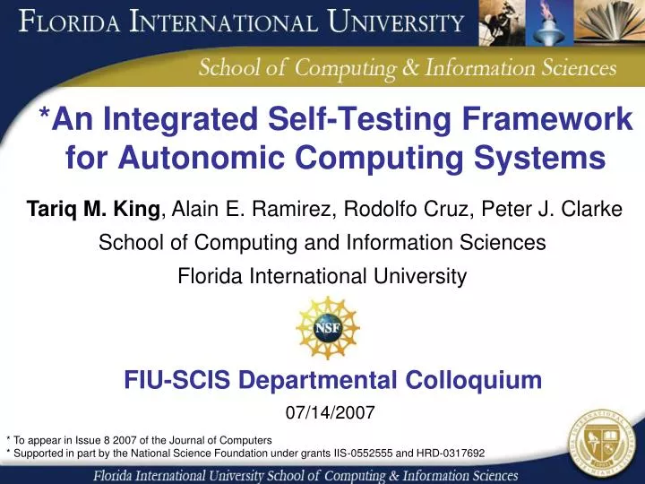an integrated self testing framework for autonomic computing systems