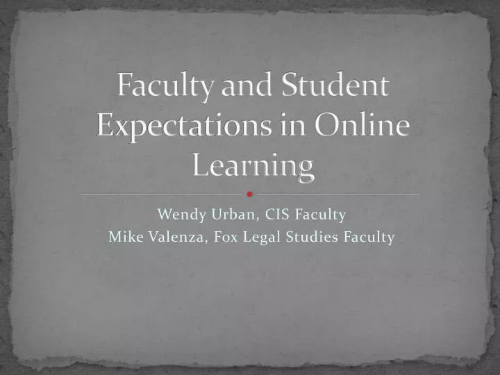 faculty and student expectations in online learning