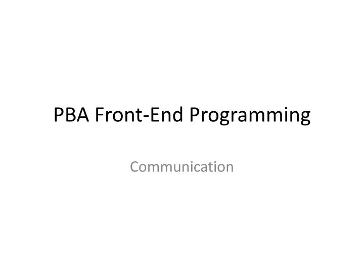 pba front end programming