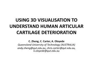 USING 3D VISUALISATION TO UNDERSTAND HUMAN ARTICULAR CARTILAGE DETERIORATION