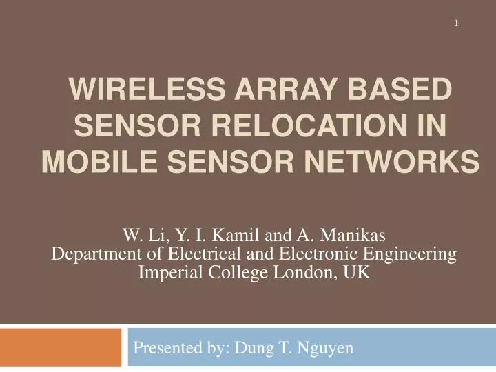 wireless array based sensor relocation in mobile sensor networks