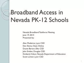 Broadband Access in Nevada PK-12 Schools