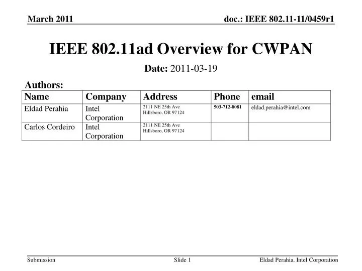 ieee 802 11ad overview for cwpan