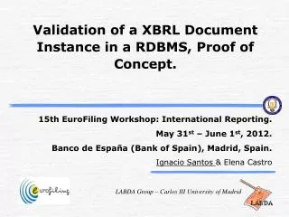 Validation of a XBRL Document Instance in a RDBMS, Proof of Concept.