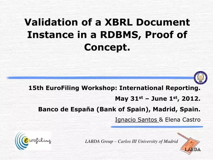 validation of a xbrl document instance in a rdbms proof of concept