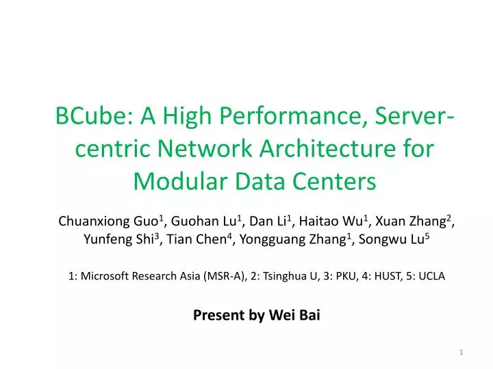 bcube a high performance server centric network architecture for modular data centers