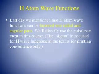 H Atom Wave Functions