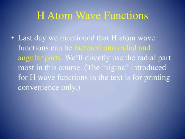 h atom wave functions