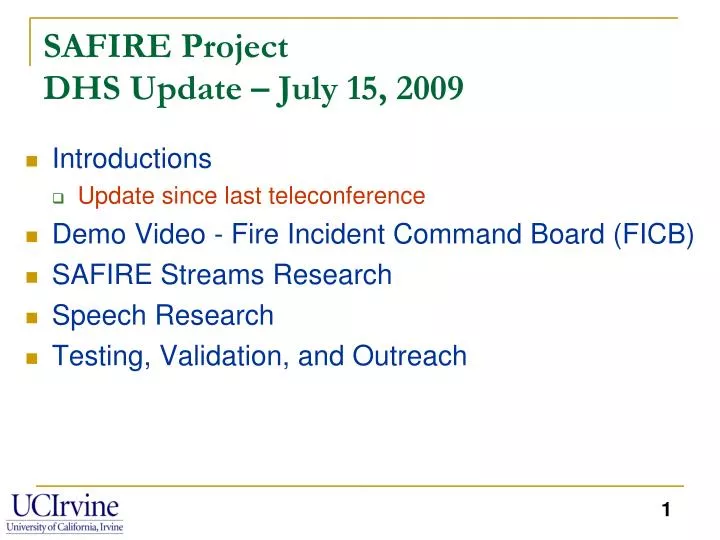 safire project dhs update july 15 2009
