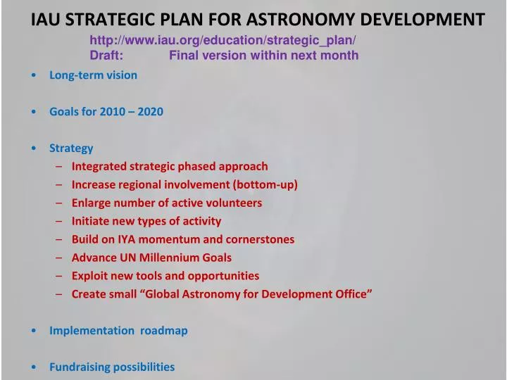 iau strategic plan for astronomy development