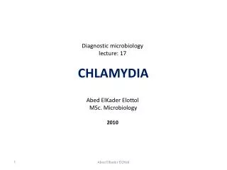 Diagnostic microbiology lecture: 17 CHLAMYDIA Abed ElKader Elottol MSc . Microbiology 2010