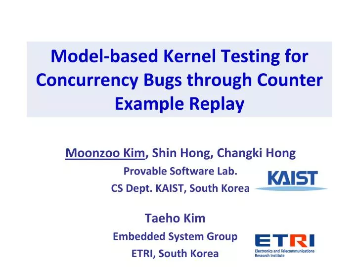model based kernel testing for concurrency bugs through counter example replay