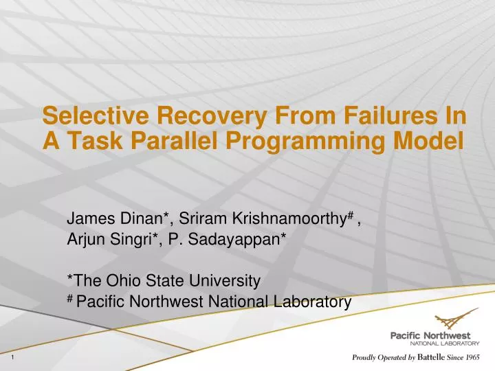 selective recovery from failures in a task parallel programming model